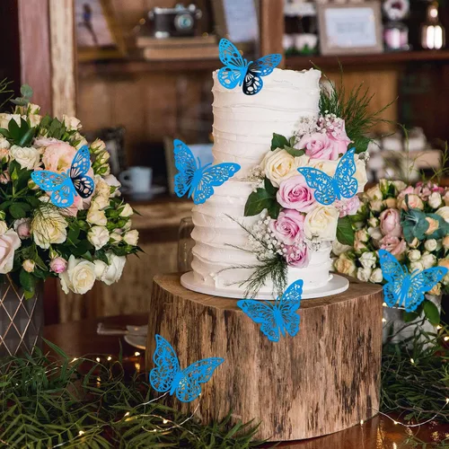 Miniatura 3 de Decoración de pared de mariposa 3D, 72 piezas, 3 estilos, 3 tamaños, mariposas azules para fiestas, cumpleaños, decoraciones de pasteles