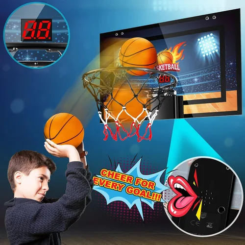 Miniatura 2 de Indoor Basketball Hoop Boys Gifts for Teens Door Room Basketball Hoop Mini Hoop with Scoreboard, 3 Balls and Batteries Basketball Toys for 8 9 10 11