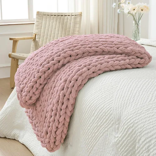 Miniatura 70 de Bigacogo Manta de punto grueso para sofá, 51 x 63 pulgadas, 100% tejida a mano con hilo de felpilla grueso jumbo, acogedoras y suaves mantas grandes