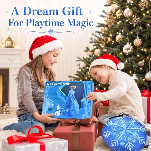 Miniatura 9 de Amplov Tienda de campaña desplegable de princesa, juguetes de Frozen para niñas, grande de 53" x 41" pulgadas, casa de juegos castillo de hielo