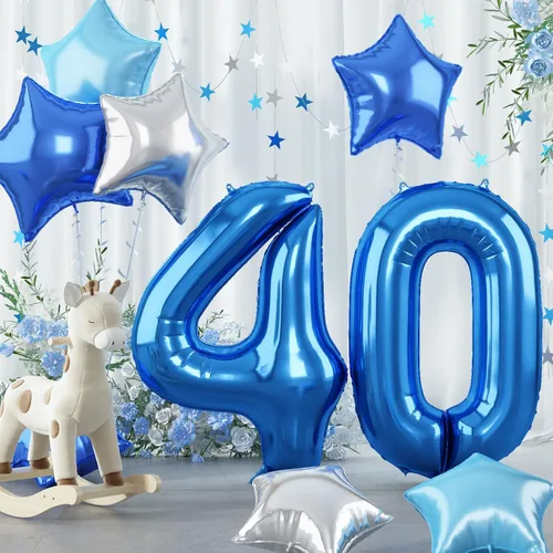 Miniatura 45 de Globo grande de aluminio 60, 40 pulgadas, color verde azulado oscuro, globo autoinflable del número 60 para hombres de 60 cumpleaños, globos de Azul