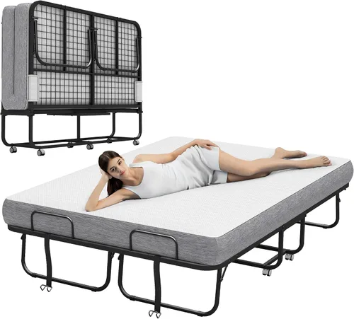 Miniatura 10 de Espsilto Cama plegable de 75 x 46 pulgadas con colchón para adultos, cama enrollable de gran tamaño para invitados, colchón plegable portátil