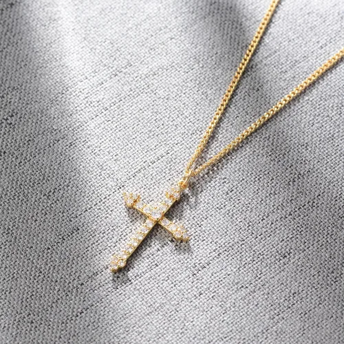 Miniatura 79 de Fettero - Collar con dije de cruz de fe, chapado en oro de 14 K, cadena fina, minimalista, simple, pequeña, para oración, regalo de joyería religiosa