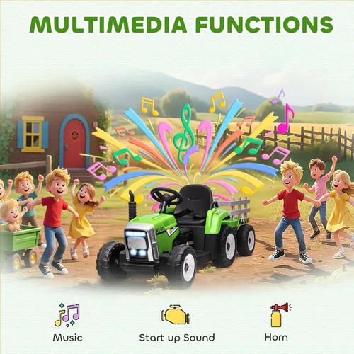 Miniatura 5 de Aosom Tractor de paseo de 12 V con remolque, motores duales de 25 W, tractor eléctrico a batería con control remoto, sonido de arranque de música