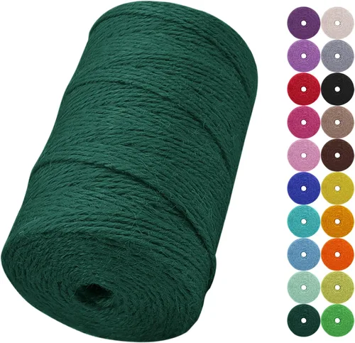 Miniatura 47 de Cuerda de yute natural de 0.079 pulgadas y 328 pies para manualidades, cuerda de yute de colores de 3 capas para envoltura de regalos, jardinería
