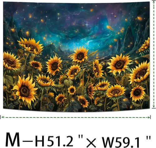 Miniatura 5 de Heynvioo Tapiz de girasol, galaxia, espacio, otoño, amarillo, floral, plantas, tapices, cielo estrellado, montaña, naturaleza, tapices para colgar