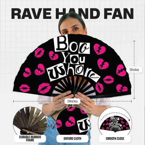 Miniatura 9 de SoJourner Bags Rave Fan – Ventilador plegable grande – Ventilador de mano Clack para raves, Halloween, Burlesque, trajes de arcoíris para mujeres