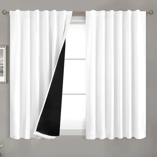Miniatura 78 de BGment Cortinas 100% opacas beige de 63 pulgadas de largo con forro aislante térmico, bolsillo para varilla y lengüeta trasera de doble capa