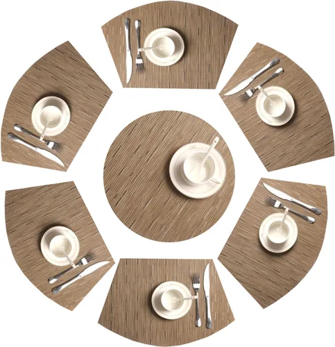 Miniatura 17 de SHACOS Juego de 5 manteles individuales pequeños en forma de cuña con centro de mesa, resistentes al calor, lavables (5, beige)