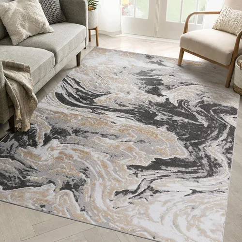 Miniatura 43 de NAAR PAYAS Collection - Alfombra de área de 6 x 9 pies, diseño de medallón crema y azul, no se desprende, resistente a las manchas, para sala