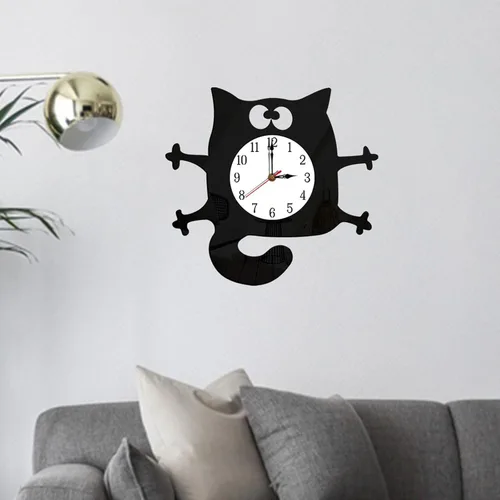 Miniatura 5 de Reloj de pared con forma de gato sin tictac, funciona con pilas, para decoración de dormitorio y cocina