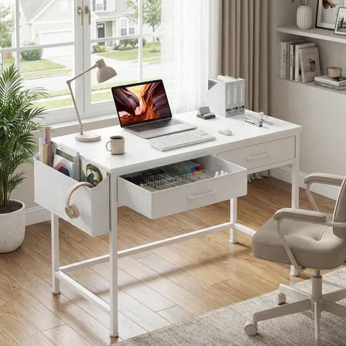 Miniatura 8 de DLisiting Escritorio de maquillaje sin espejo, pequeño tocador de 40 pulgadas para dormitorio de niñas, sala de estar, oficina en casa, pequeños