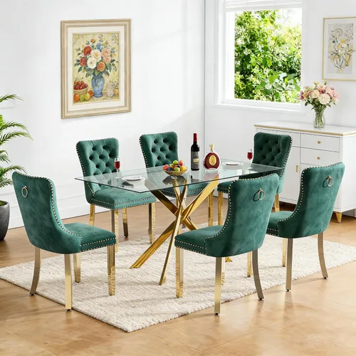 Miniatura 9 de Juego de 4 mesas de comedor de cristal para 4, juego de 4 mesas y sillas de cocina modernas, juego de mesa de comedor de cocina de 5 piezas con mesa