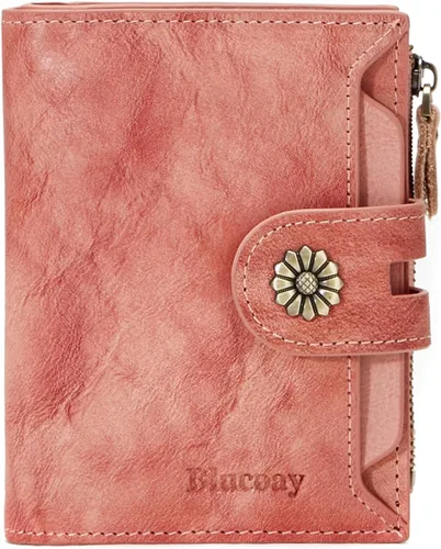 Miniatura 16 de Billetera para mujeres, billetera de cuero plegable de dos pliegues para mujeres con bloqueo RFID, compacta, tarjetero pequeño con ventana