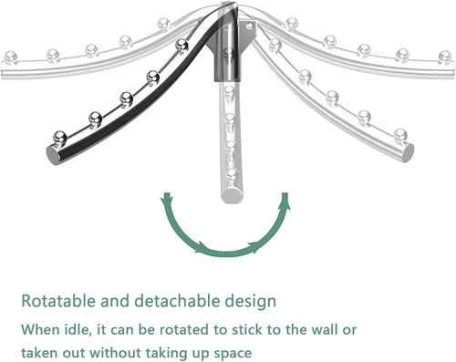 Miniatura 2 de Percha de ropa de acero inoxidable para montaje en pared, perchero plegable con soporte para brazo oscilante, ganchos para colgar barra de ropa, 1