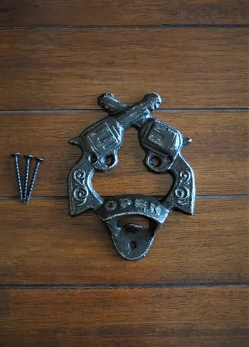 Cast Iron Wall Mounted Bottle Opener Southwest Western Cowboy Decor Mancave Kitchen Gameroom Patio Garage Black or Pick Color