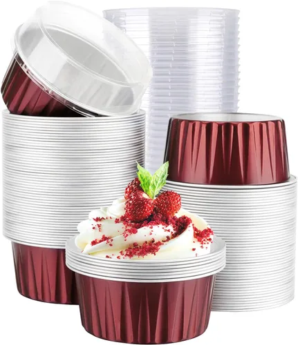 Miniatura 34 de EUSOAR Moldes de Papel de Aluminio para Hornear, 5oz 50 piezas Moldes Reutilizables para Cupcakes con Tapas, 3.34x2.59x2.35 pulgadas 125ml Moldes