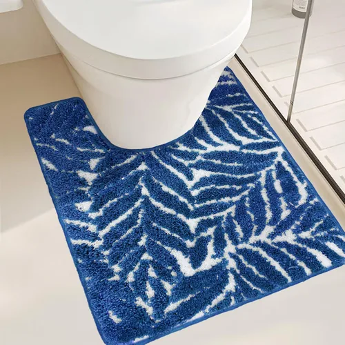Miniatura 12 de Alfombra de Baño Azul - Alfombra de baño azul oscuro pequeña con hojas tropicales, antideslizante, lavable, para suelo de baño, bonita alfombra