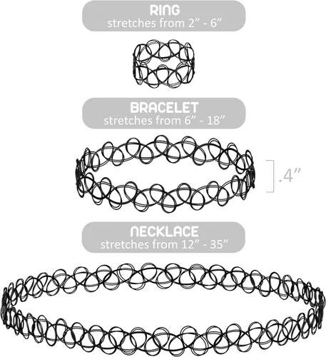 Miniatura 8 de EXPRESSIONS Colección de Joyería Elástica para Tatuajes de 3 Piezas Surtidas - Conjunto de Collar Gargantilla de Tatuaje, Pulsera y Anillo