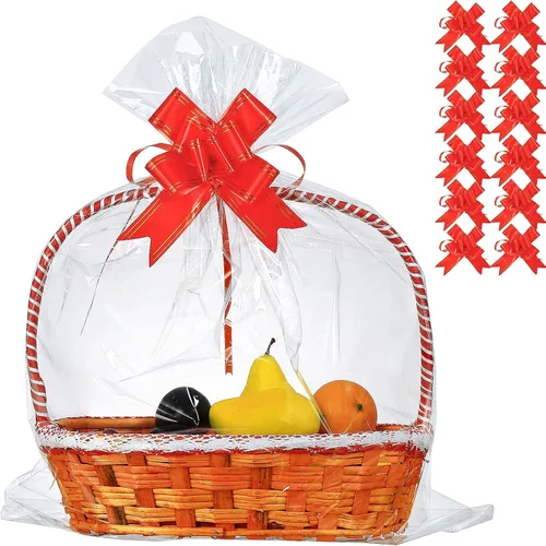Miniatura 9 de 50 paquetes de bolsas de celofán de 32 x 40 pulgadas para cesta, extra grandes, grandes, bolsas de celofán transparente enormes para canastas