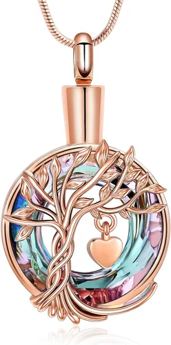 Miniatura 10 de Hearbeingt Collares de urna de lágrima para cenizas, medallón conmemorativo de cenizas del árbol de la vida, joyería de cremación, colgante