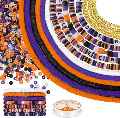 Miniatura 10 de Ferraycle Juego de 5700 cuentas de arcilla de otoño de Halloween, cuentas de arcilla de Navidad, kits de fabricación de joyas para pulseras, Naranja
