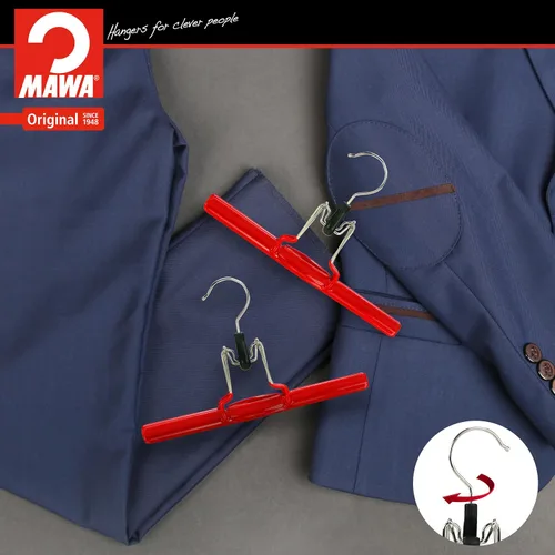Miniatura 4 de Mawa by Reston Lloyd - Percha antideslizante con abrazadera para pantalones y faldas, estilo M/26, juego de 2, rojo Blanco