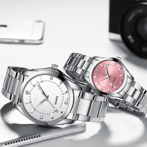 Miniatura 6 de Pareja relojes hombres y mujeres oro plata acero inoxidable reloj moda él y ella relojes conjunto