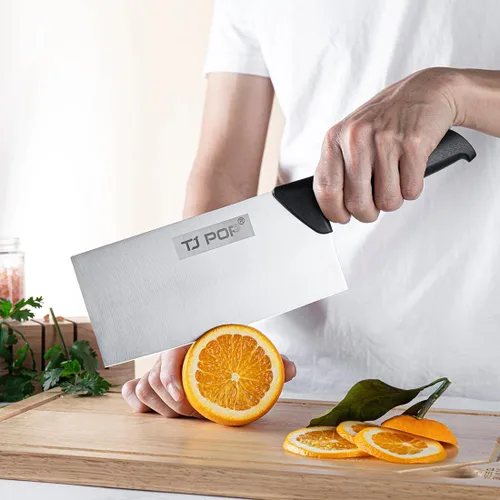 Miniatura 6 de TJ POP Cuchillo chino de carnicero de 7.5 pulgadas, cuchillo de cocina, cuchillo de carnicero de acero inoxidable 420HC, espesor de hoja de 2.5 mm