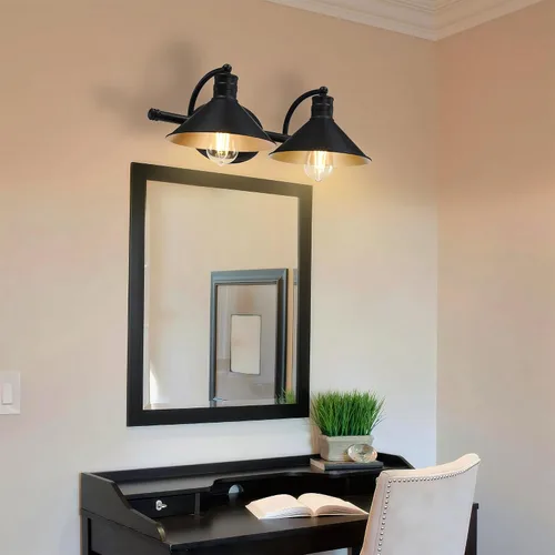 Miniatura 7 de 2 Light Bathroom Vanity Light Over Mirror - Black and Gold Farmhouse Wall Light for Bathroom Vanity Powder Room, Rustic Gooseneck Barn Style 2 Bulb