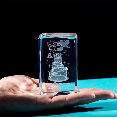 Miniatura 5 de Movdyka Pastel de cristal 3D, regalos de cumpleaños para mujeres, esposa, ideas de regalo de cumpleaños, pastel de cumpleaños grabado con láser