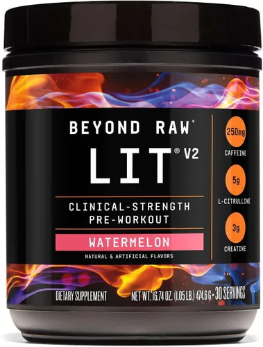 Miniatura 14 de BEYOND RAW LIT V2 - Polvo de entrenamiento de fuerza clínica, golpea más duro, bombas más grandes, cafeína, L-citrulina, creatina, frambuesa azul