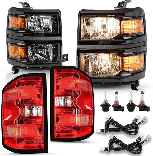 JSBOYAT Conjunto de faros delanteros y luces traseras 2014 2015 Chevy Silverado 1500 Camioneta Pickup [Estilo de fábrica OE] lado del pasajero y del