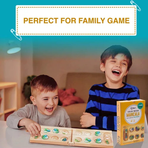Miniatura 2 de Juego de mesa Mancala de Regal Games - Divertido juego de mesa clásico con tablero de madera para adultos y niños - 48 cuentas de Mancala de cristal