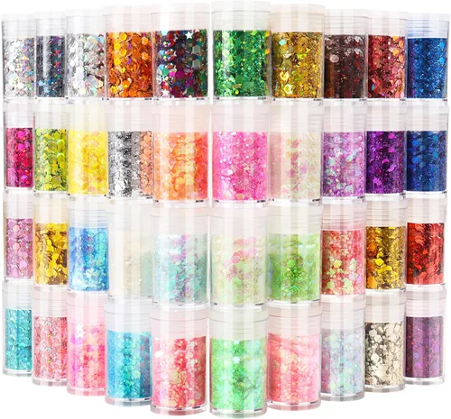 Brillantina holográfica para manualidades, mezcla gruesa y fina, juego de 40 colores, cosmética para rostro, ojos, cabello, cuerpo, arte de uñas