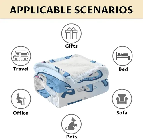 Miniatura 6 de Manta de tiburón personalizada con nombre, 30 x 40 pulgadas, lindas mantas de tiburón para niños y niñas, manta de felpa suave y mullida azul claro