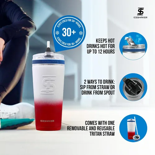 Miniatura 3 de Ice Shaker Vaso de 26 onzas, botella de agua aislada con popote, botella de acero inoxidable, como se ve en Shark Tank, botella de agua con pajita