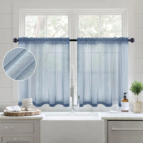 Miniatura 31 de MIULEE Cortinas semitransparentes 24 pulgadas de largo 2 paneles para ventana de cocina sobre el fregadero, cortinas cortas pequeñas de café