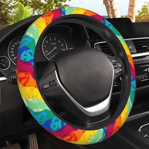 Miniatura 11 de Funda de volante con puntos negros abstractos, protector elástico antideslizante para volante, decoración interior de automóvil para mujeres