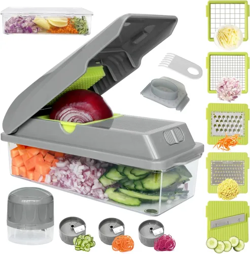 LHS Picador de verduras, picador de alimentos multifuncional, picador profesional de cebolla, cortador de verduras con 5 cuchillas, picador de