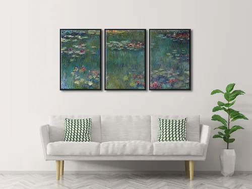 Miniatura 4 de Wieco Art Claude Monet - Lienzo enmarcado con 3 paneles, arte de pared de lirios de agua por Claude Monet, pinturas famosas, impresiones en lienzo