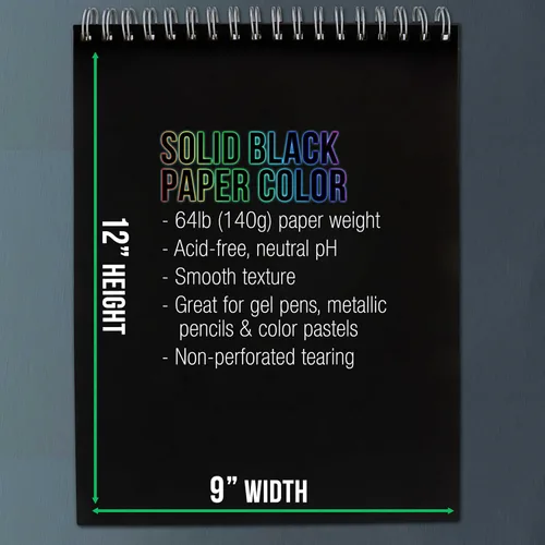Miniatura 3 de U.S. Art Supply Cuaderno de bocetos de papel negro de alta calidad de 9 x 12, 64 libras (4.94 oz/m²), paquete de 2, 30 hojas, encuadernado