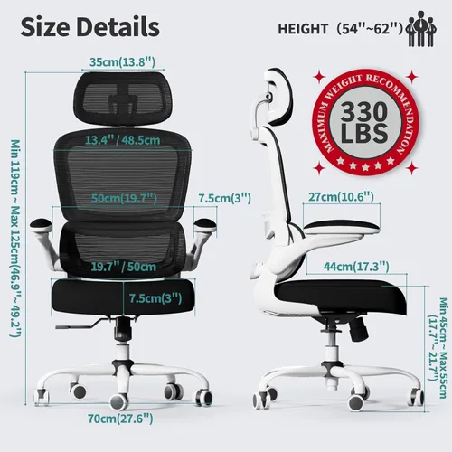Miniatura 2 de TRALT Silla de oficina ergonómica, silla de escritorio de malla para el hogar de 330 libras, sillas de escritorio de oficina con ruedas, cómodas