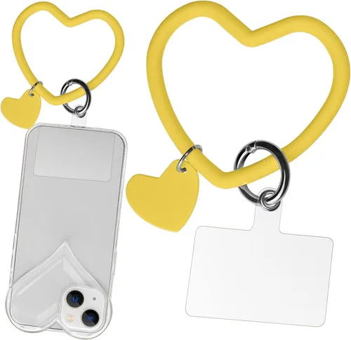 Miniatura 21 de Correa de silicona en forma de corazón para teléfono, correa de muñeca para teléfono celular con soporte para llavero, universal compatible con Negro