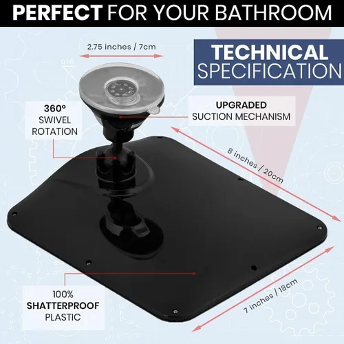 Miniatura 5 de MIRRORVANA Espejo de ducha sin niebla para afeitar con succión mejorada, diseño antiniebla dual, superficie irrompible y giro de 360°, 8" x 7