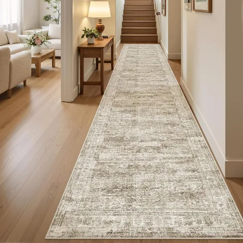 Miniatura 14 de Alfombra de pasillo Soalmost 2'6" x 10' lavable, alfombra antideslizante para cocina, baño, lavandería, alfombras vintage ultra delgadas para Beige