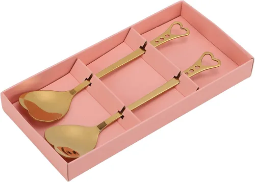 Miniatura 4 de Pssopp 2 cucharas de postre de café, diseño en forma de corazón, cuchara de metal para agitar, té, postre, bebidas, helado, Oro, Moderno