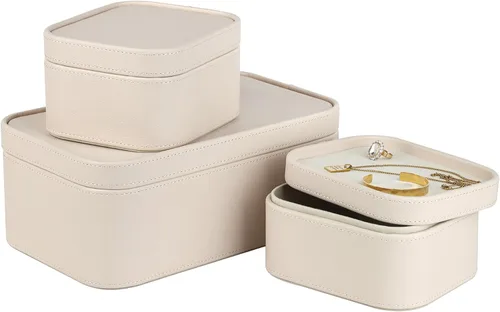 Miniatura 12 de HofferRuffer Cajas de almacenamiento decorativas de piel sintética, cestas de almacenamiento a prueba de polvo con tapas y bandejas, contenedores
