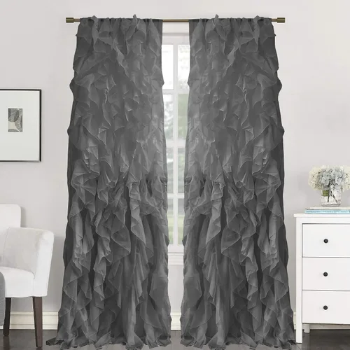 Sweet Home Collection Paquete de 2 Paneles de Ventana Cortinas de Gasa Transparente con Volantes Verticales en Cascada Gris