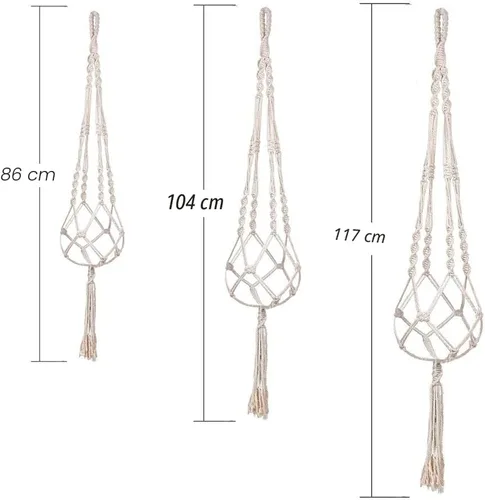 Miniatura 4 de MIPON - Paquete de 3 perchas de macramé para interiores con 3 ganchos, soporte para macetas colgantes para plantas, tamaños de 46"/41"/34
